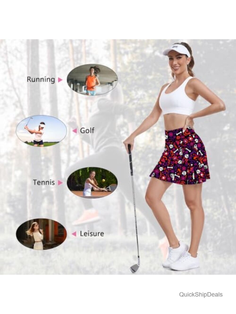 Women's Pleated Athletic Golf Skort Built-in Shorts Tennis Skirt with Pockets - Picture 3 of 3
